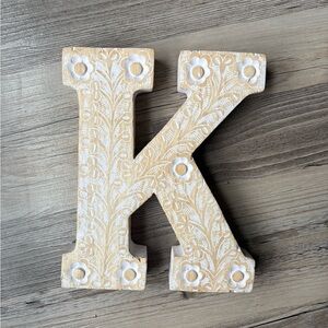 Elegant Tan and White Floral Letter 'K'